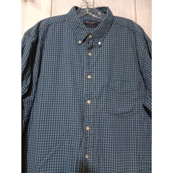 American Eagle Shirt Men's Extra Large Blue Button Front Long Sleeve Front Pocke - Picture 3 of 10
